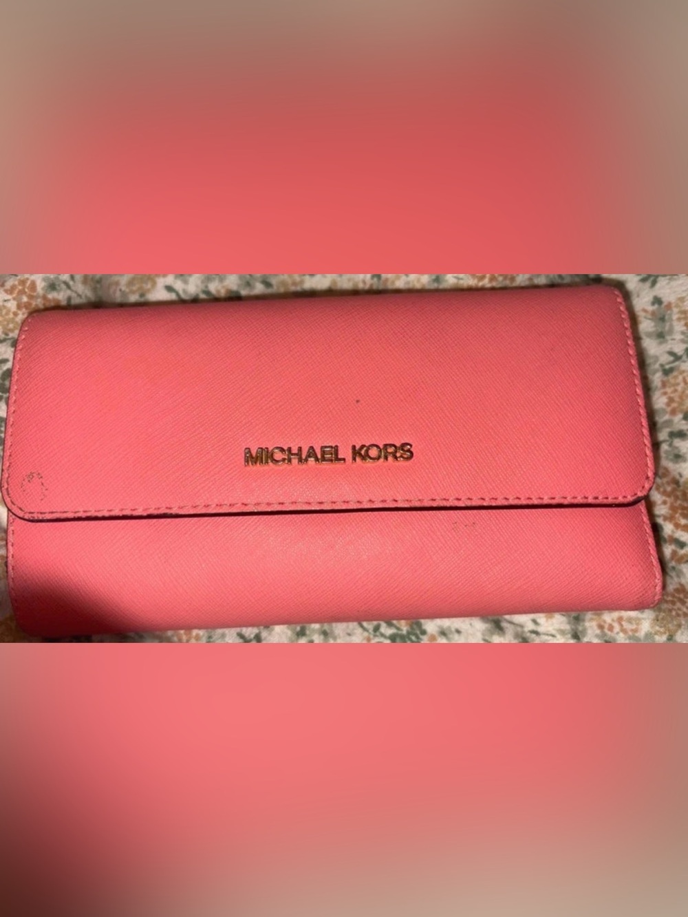 Michael Kors Coral Saffiano Leather Wallet with Gold Logo